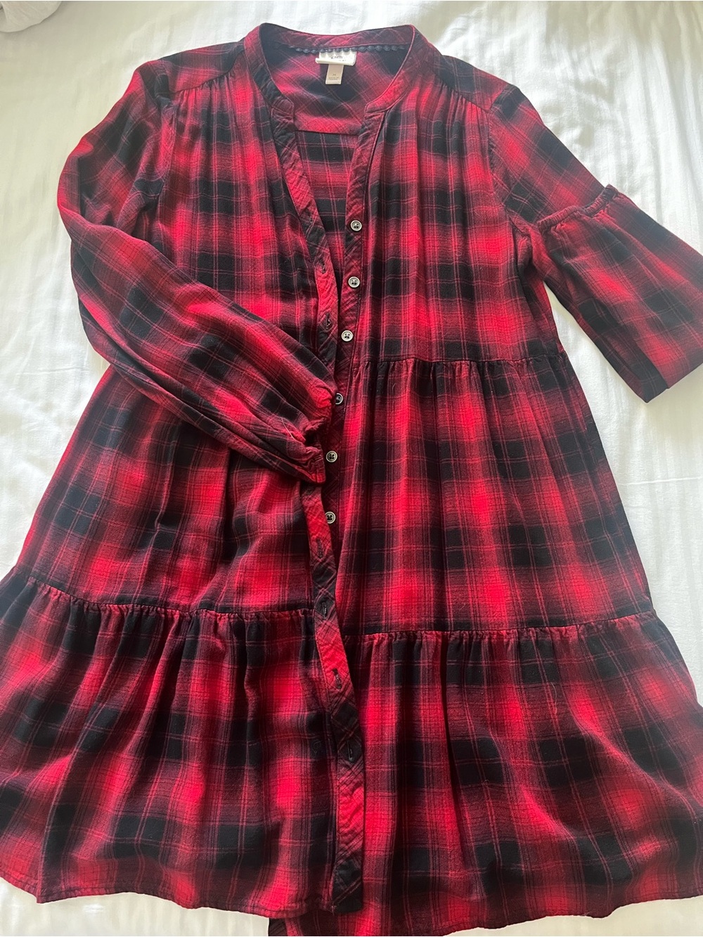 Knox Rose Red and Black Plaid Button-Front Nightgown